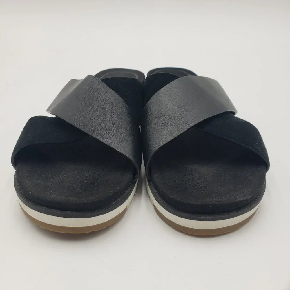UGG Kari Criss Cross Sandals 7.5 Womens‎ Leather Slip On Black